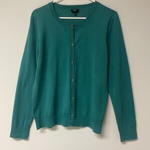 Talbots Womens Kelly Green Sweater L Button Up Long Sleeve Classic Cardigan